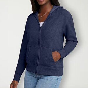 Hanes Womens Long Sleeve Fleece Zipper Active Hoodie, Navy Sz XL